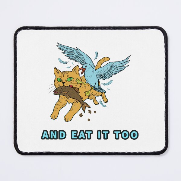 Item preview, Cat and Seagull Chaos Stealing Fish Illustration  designed and sold by LeshanArt.