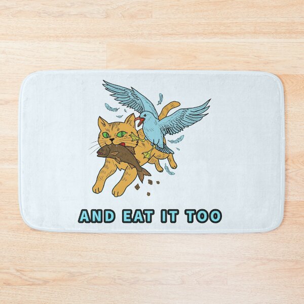 Item preview, Cat and Seagull Chaos Stealing Fish Illustration  designed and sold by LeshanArt.