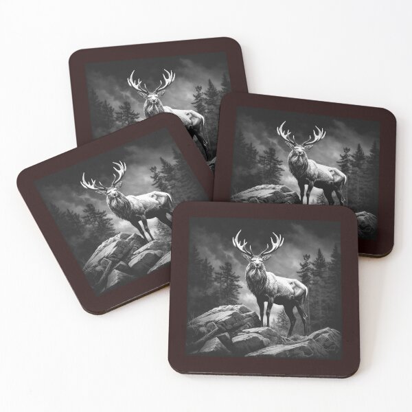 Item preview, Majestic Elk Forest Black and White Art designed and sold by inkoutninja.