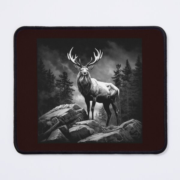 Item preview, Majestic Elk Forest Black and White Art designed and sold by inkoutninja.