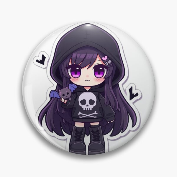 Item preview, Kawaii Goth Chibi Girl - Cute Skull Hoodie & Bat Plush designed and sold by Kyra-motion.