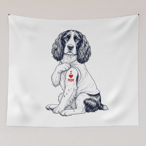 Artikelvorschau, Vintage-Tattoo mit englischer Springer Spaniel-Mama, Hundeliebhaberin entworfen und verkauft von TerryConnells.