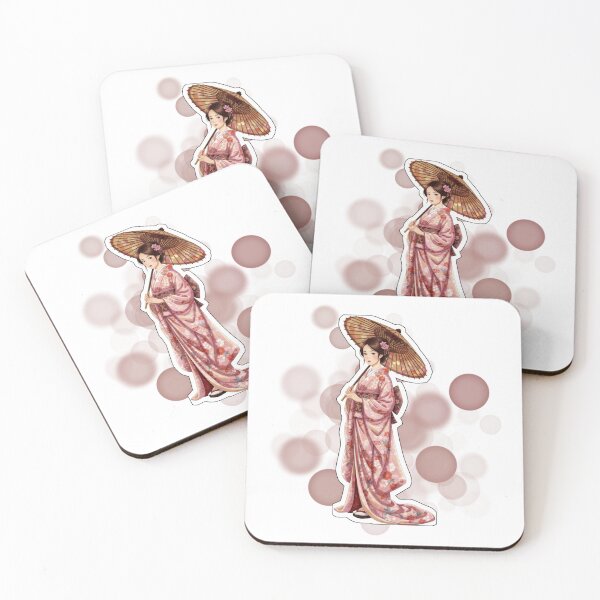 Item preview, Japanese Woman with Umbrella Traditional Kimono Art Design designed and sold by iamKRUK.