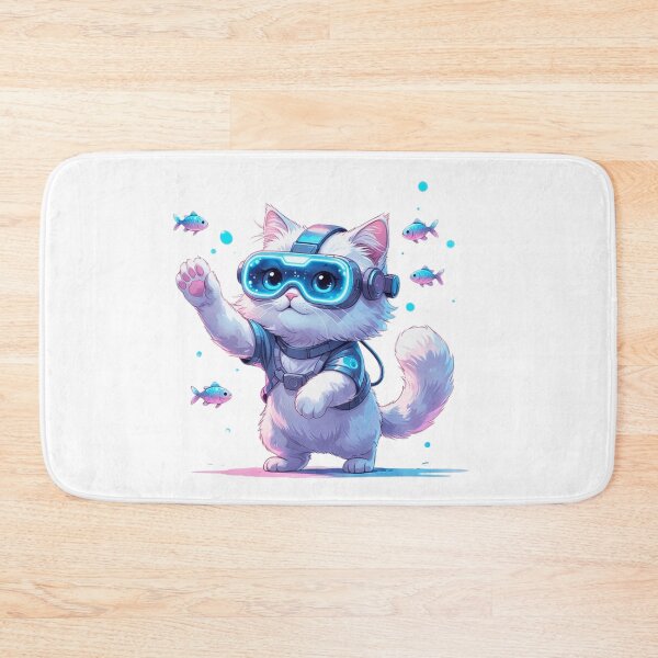 Item preview, Cute White Cat Playing with Virtual Fish VR Goggles Gamer Art designed and sold by AQUILAKREO.