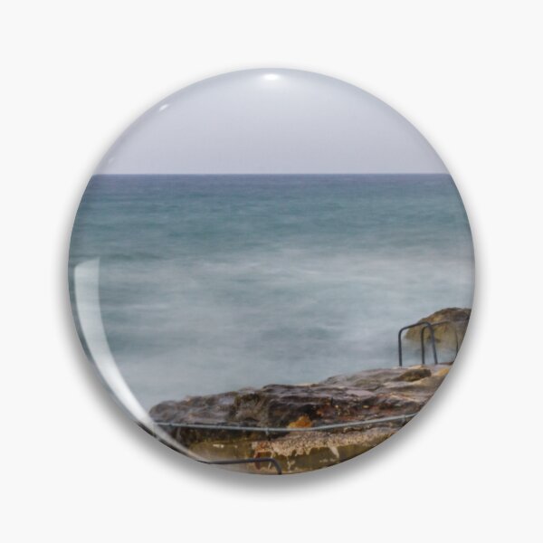 Item preview, Misty Ocean Waves Over Rocky Coastline With Metal Handrails and Steps At Sunset designed and sold by Nmallia.