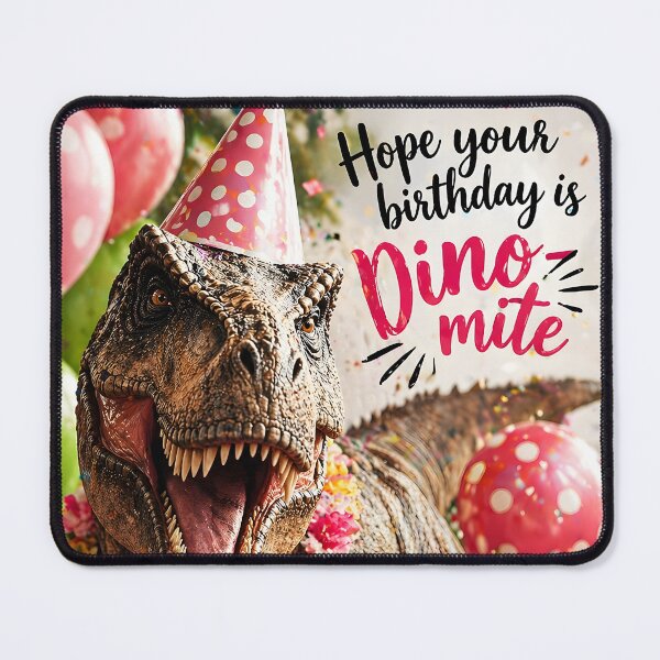 Item preview, Hope Your Birthday Is Dino-Mite – Photoreal T-Rex Party with Flower Lei Polka Dot Cake designed and sold by EmeraldeaArt.