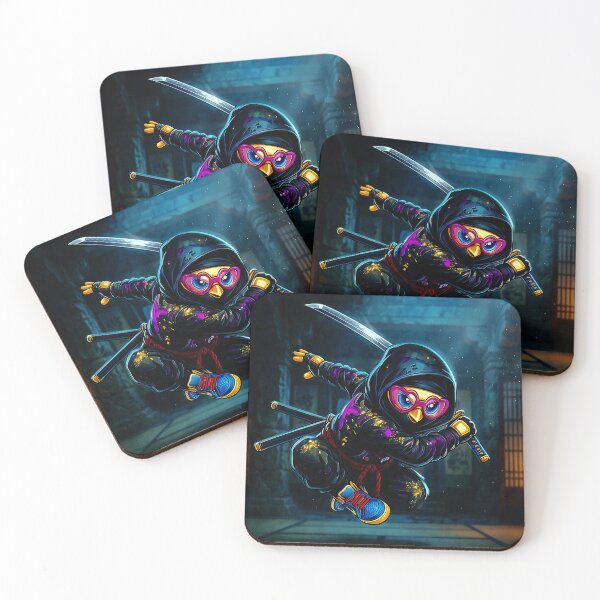 Item preview, Ninja Warrior Chicken with Swords | Neon Samurai Street Art designed and sold by Cyber-ART-Studio.