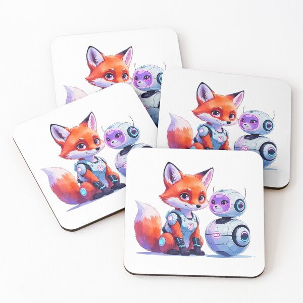 Item preview, Cute Red Fox with Little Round Robot Companion Sci-Fi Art designed and sold by AQUILAKREO.