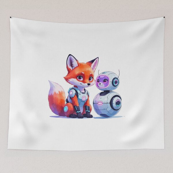 Item preview, Cute Red Fox with Little Round Robot Companion Sci-Fi Art designed and sold by AQUILAKREO.