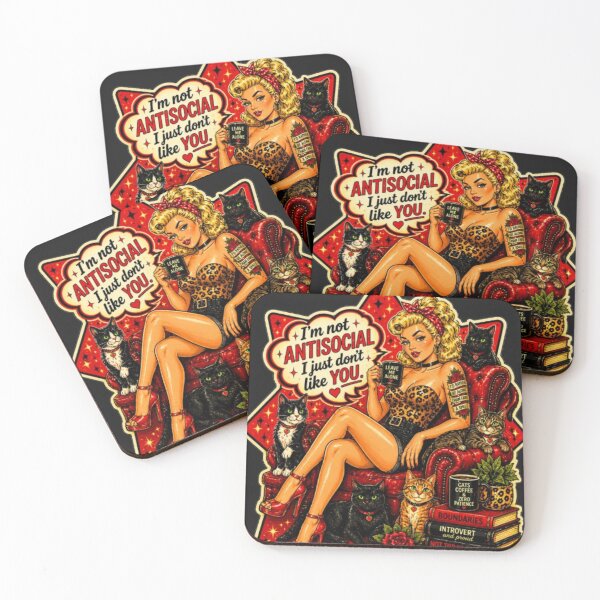 Item preview, Antisocial Cat Lover Pin Up Rockabilly Girl Retro Vintage Humor designed and sold by Rebel Femme Studio.