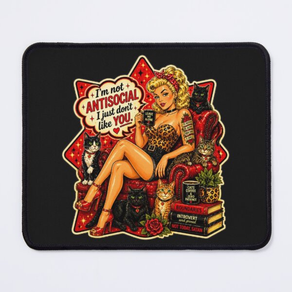 Item preview, Antisocial Cat Lover Pin Up Rockabilly Girl Retro Vintage Humor designed and sold by Rebel Femme Studio.