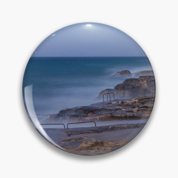 Item preview, Misty Ocean Waves Over Rocky Coastline With Metal Handrails and Steps At Sunset designed and sold by Nmallia.