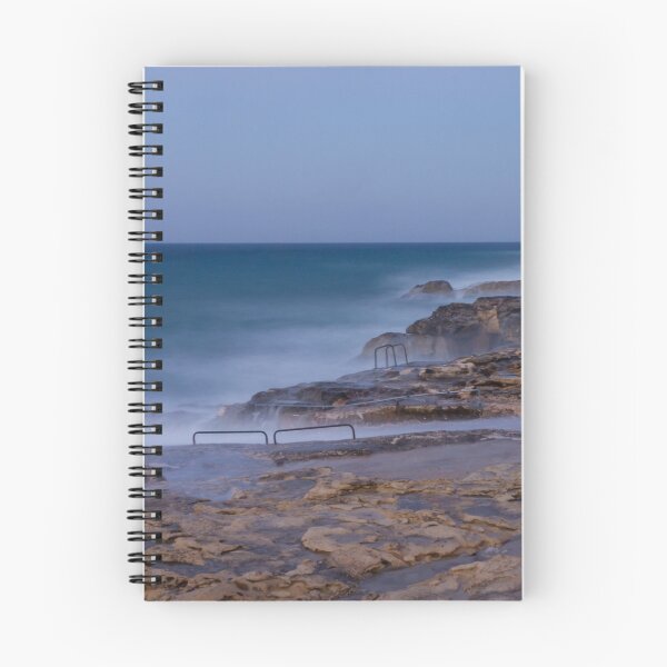 Item preview, Misty Ocean Waves Over Rocky Coastline With Metal Handrails and Steps At Sunset designed and sold by Nmallia.