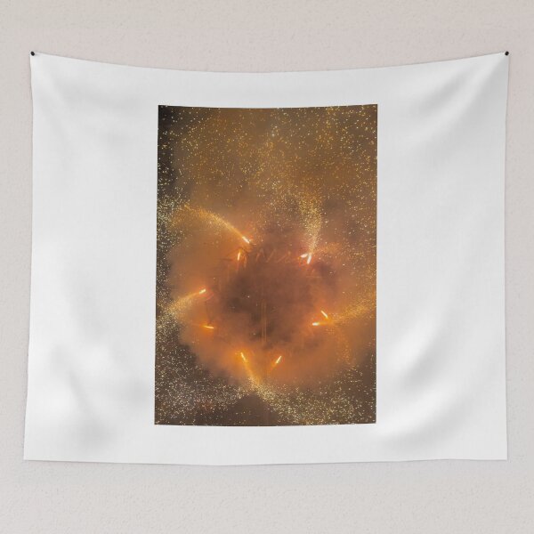 Item preview, Spinning Fireworks Wheel Emitting Golden Sparks and Smoke at Night Festival Celebration designed and sold by Nmallia.