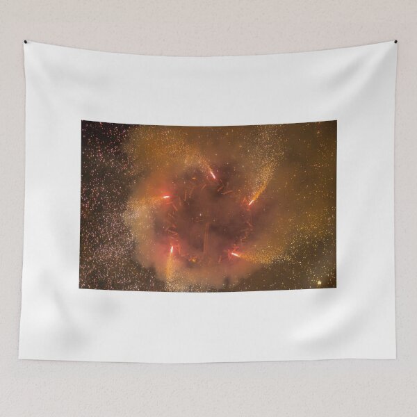 Item preview, Spinning Fireworks Wheel Emitting Golden Sparks and Smoke at Night Festival Celebration designed and sold by Nmallia.