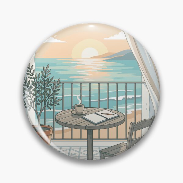 Item preview, My Kind Of Morning | Cozy Coffee Balcony Sunrise | Calm Aesthetic Beach Illustration designed and sold by AmazingEG.