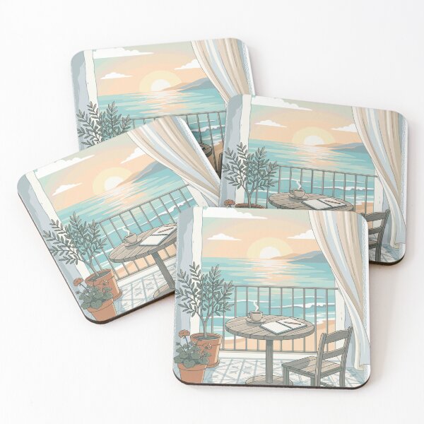 Item preview, My Kind Of Morning | Cozy Coffee Balcony Sunrise | Calm Aesthetic Beach Illustration designed and sold by AmazingEG.