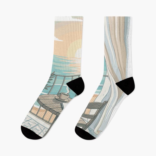 Item preview, My Kind Of Morning | Cozy Coffee Balcony Sunrise | Calm Aesthetic Beach Illustration designed and sold by AmazingEG.