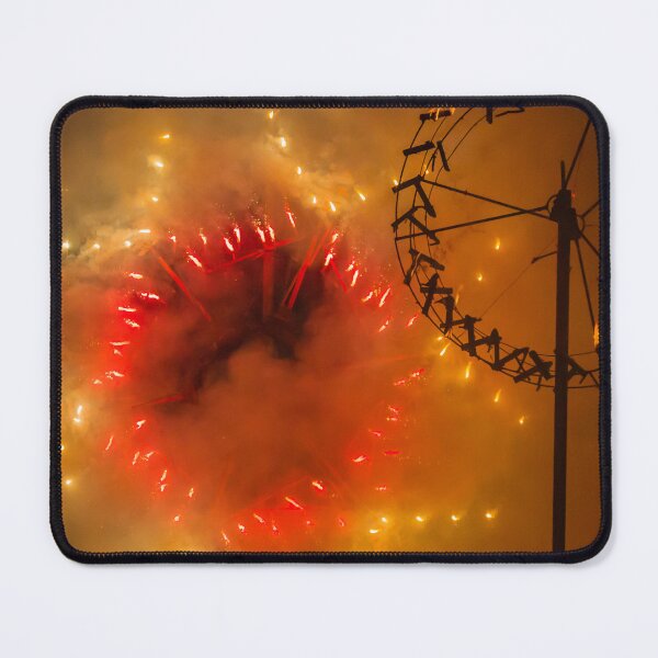 Item preview, Night Fireworks Wheel Exploding With Red Sparks and Smoke During Festival Celebration designed and sold by Nmallia.
