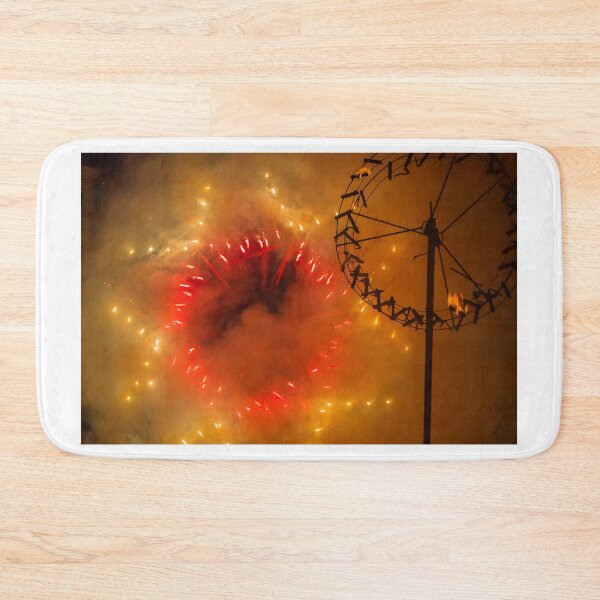Item preview, Night Fireworks Wheel Exploding With Red Sparks and Smoke During Festival Celebration designed and sold by Nmallia.