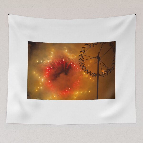 Item preview, Night Fireworks Wheel Exploding With Red Sparks and Smoke During Festival Celebration designed and sold by Nmallia.