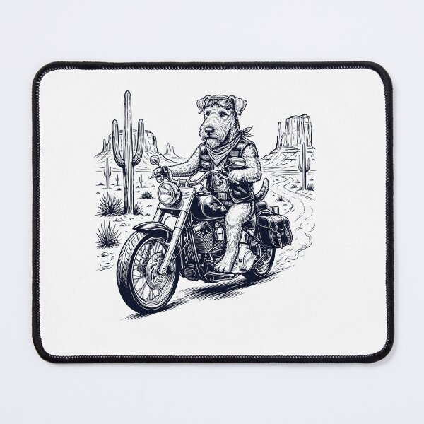 Item preview, Vintage Airedale Terrier Riding Motorbike Moto Western Cowboy Dog Lover designed and sold by DoodleTortle.