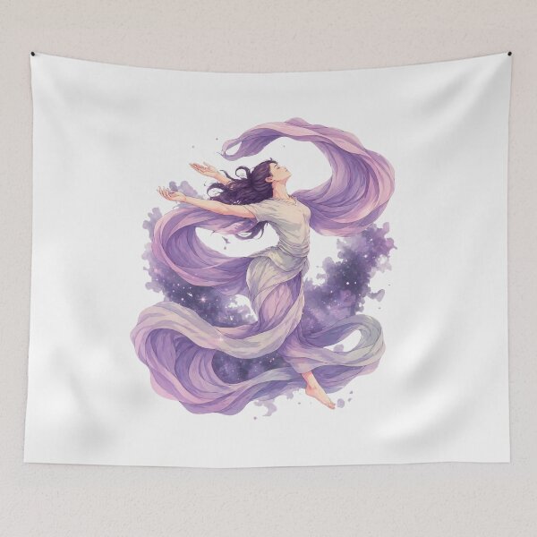 Item preview, Aerial Yoga – Ethereal Woman in Flowing Silk with Dreamlike Celestial Movement designed and sold by Pickachoo.