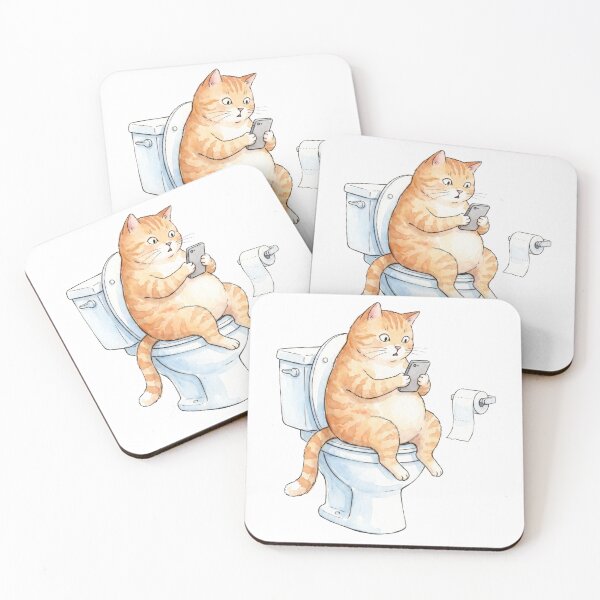 Item preview, Funny Cat on Toilet Scrolling Phone Watercolor designed and sold by seven things shop.
