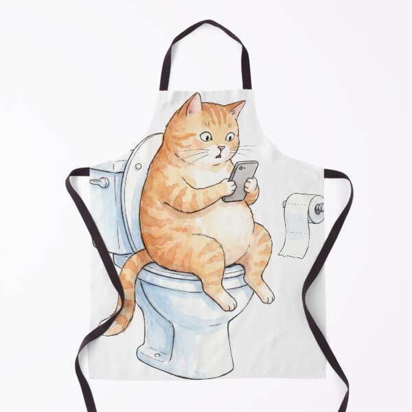 Item preview, Funny Cat on Toilet Scrolling Phone Watercolor designed and sold by seven things shop.