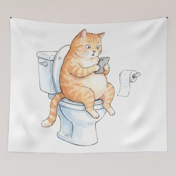 Item preview, Funny Cat on Toilet Scrolling Phone Watercolor designed and sold by seven things shop.