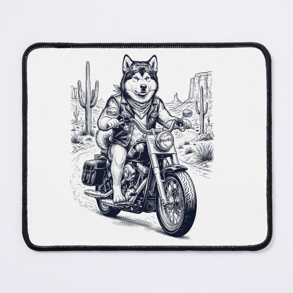 Item preview, Vintage Alaskan Malamute Riding Motorbike Moto Western Cowboy Dog Lover designed and sold by DoodleTortle.