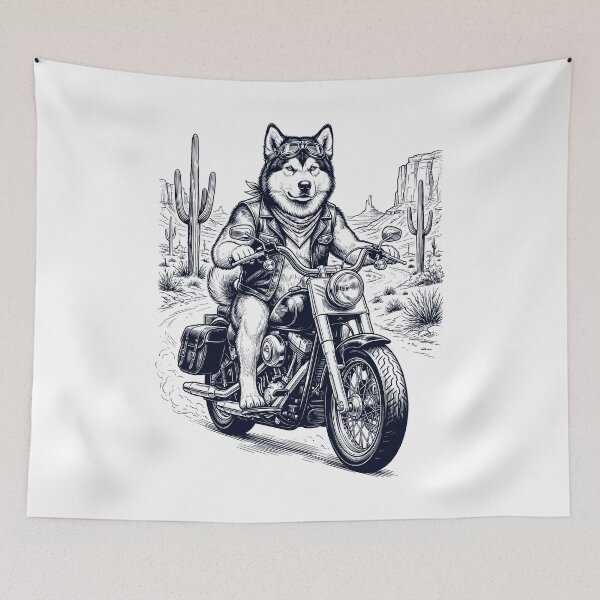 Item preview, Vintage Alaskan Malamute Riding Motorbike Moto Western Cowboy Dog Lover designed and sold by DoodleTortle.