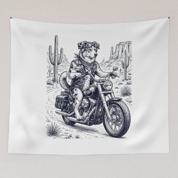 Item preview, Vintage Australian Shepherd Riding Motorbike Moto Western Cowboy Dog Lover designed and sold by DoodleTortle.