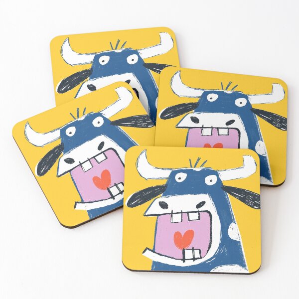 Item preview, Cute Blue Cow Art Print | Funny Cartoon Farm Animal with Heart | Bold Colorful Illustration designed and sold by 516 Studio.