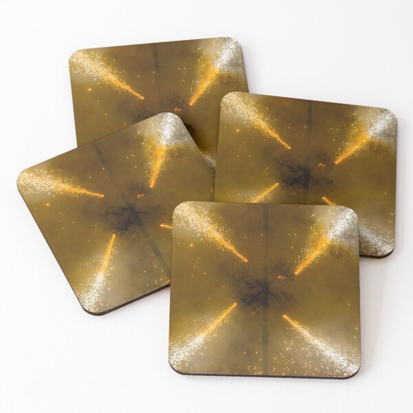 Item preview, Golden Fireworks Sparks and Pyrotechnic Bursts Creating Dramatic Abstract Light and Smoke at Night designed and sold by Nmallia.