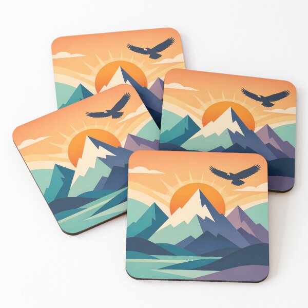 Item preview, Geometric Mountain Sunrise with Soaring Eagle designed and sold by InkSmithery.