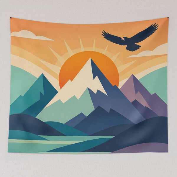 Item preview, Geometric Mountain Sunrise with Soaring Eagle designed and sold by InkSmithery.
