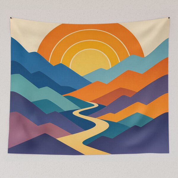 Item preview, Layered Mountain Sunset with Winding River designed and sold by InkSmithery.