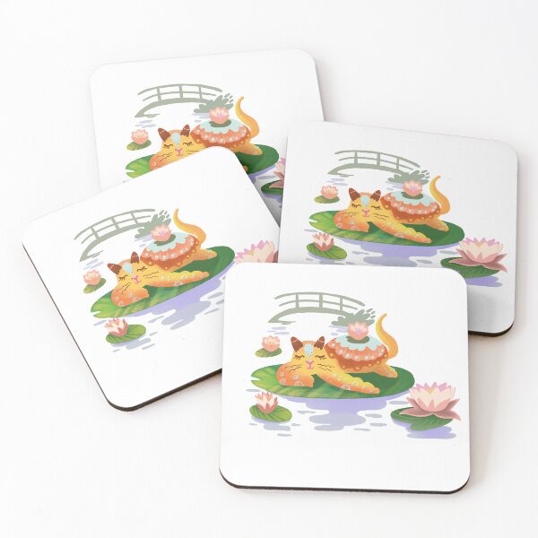 Item preview, Summer Cat Relaxing in Monet Garden Pond – Cute Vacation Illustration with Water Lilies designed and sold by FaliushART.