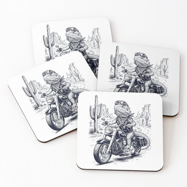Item preview, Vintage Bearded Dragon Riding Motorbike Moto Western Cowboy Animal Lover designed and sold by DoodleTortle.