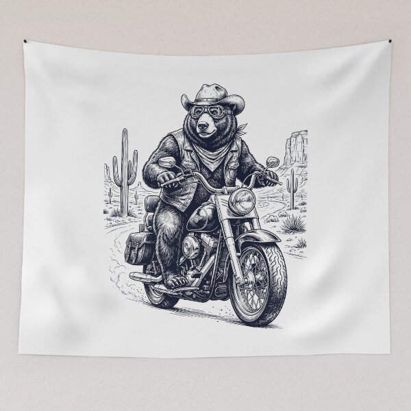 Item preview, Vintage Bear Riding Motorbike Moto Western Cowboy Animal Lover designed and sold by DoodleTortle.
