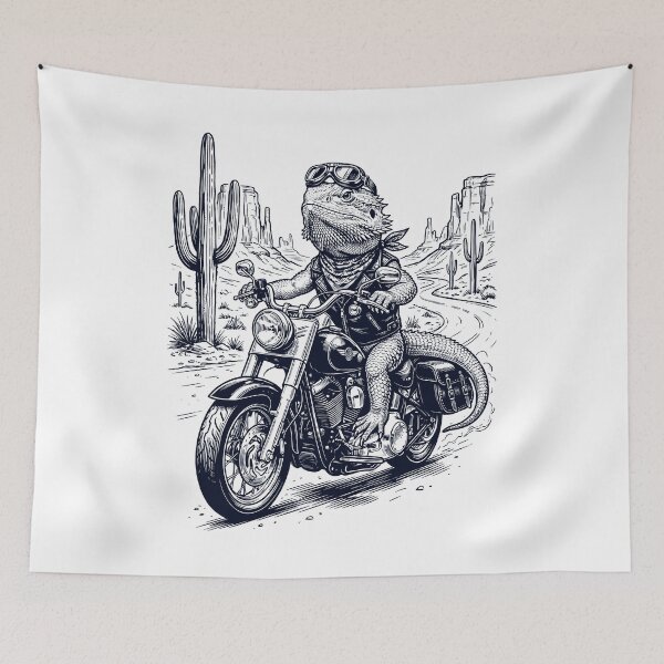 Item preview, Vintage Bearded Dragon Riding Motorbike Moto Western Cowboy Animal Lover designed and sold by DoodleTortle.