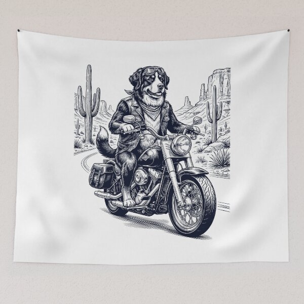 Item preview, Vintage Bernese Mountain Dog Riding Motorbike Moto Western Cowboy Dog Lover designed and sold by DoodleTortle.