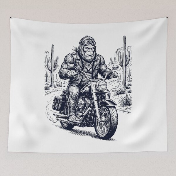 Item preview, Vintage Bigfoot Riding Motorbike Moto Western Cowboy Animal Lover designed and sold by DoodleTortle.