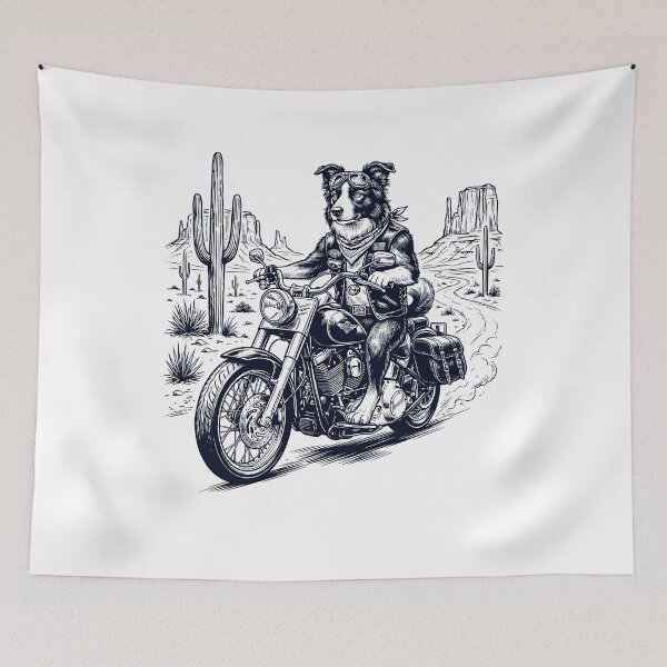 Item preview, Vintage Border Collie Riding Motorbike Moto Western Cowboy Dog Lover designed and sold by DoodleTortle.