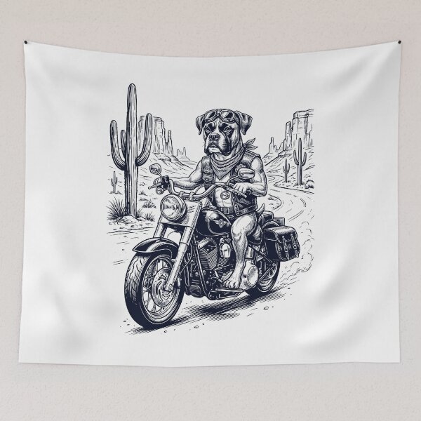 Item preview, Vintage Boxer Dog Riding Motorbike Moto Western Cowboy Dog Lover designed and sold by DoodleTortle.