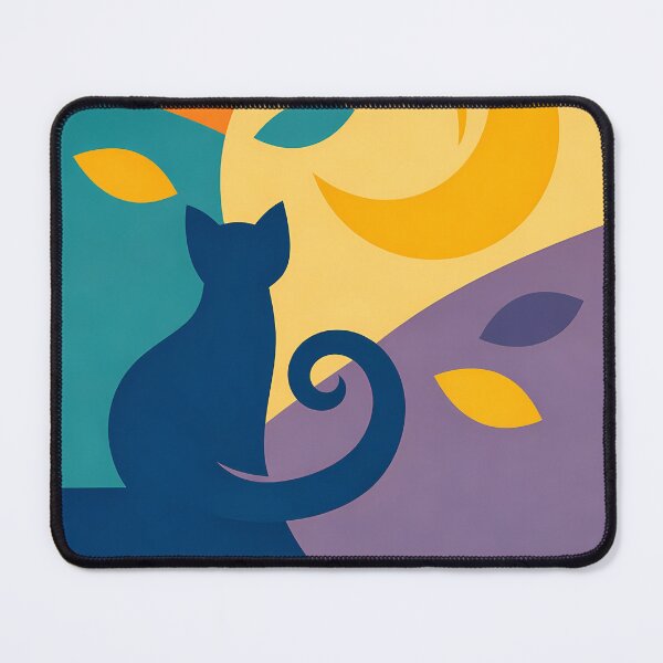 Item preview, Moonlit Cat Silhouette with Wavy Autumn Shapes designed and sold by InkSmithery.