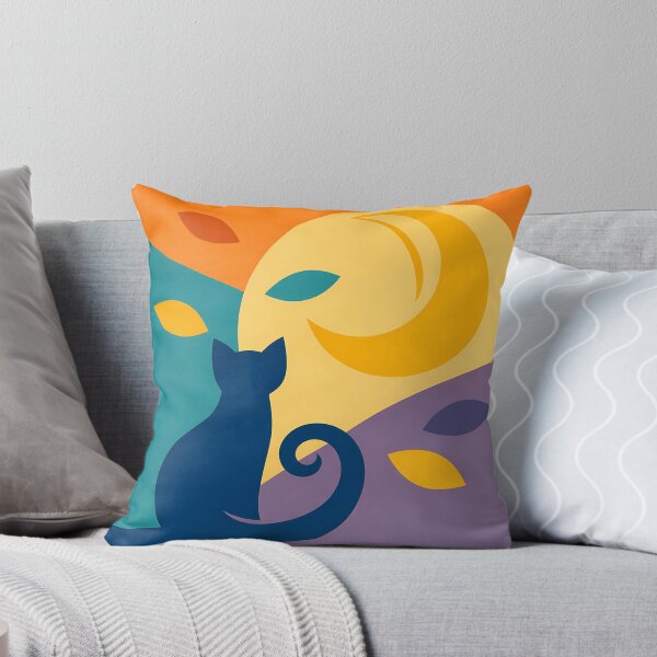 Artikelvorschau, Mondlichtkatzen-Silhouette mit wellenförmigen Herbstmotiven entworfen und verkauft von InkSmithery.