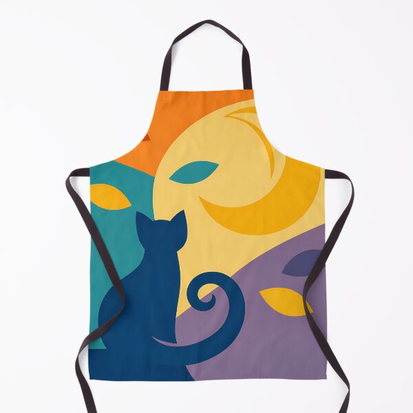 Item preview, Moonlit Cat Silhouette with Wavy Autumn Shapes designed and sold by InkSmithery.