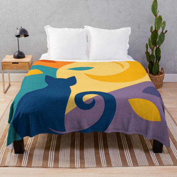 Item preview, Moonlit Cat Silhouette with Wavy Autumn Shapes designed and sold by InkSmithery.